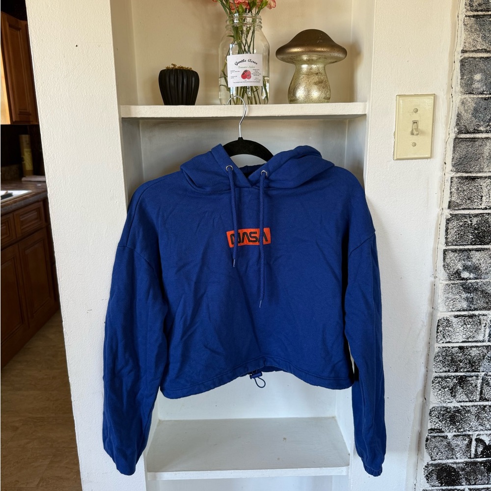 Blue Cropped Hoodie with nasa Logo
